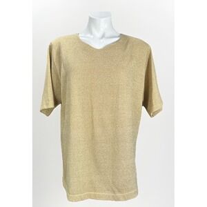 Bob Mackie Studio Large Gold Lurex Short‎ Sleeve Shirt